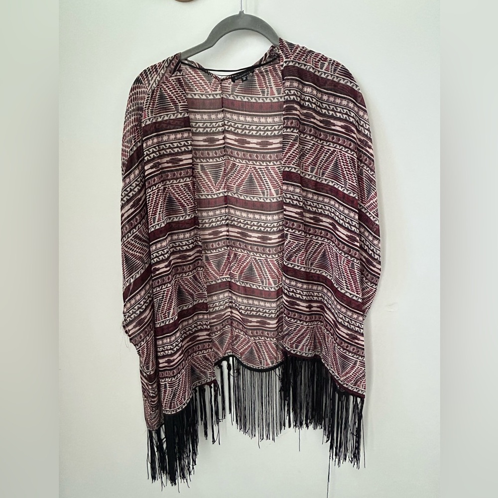 Bohemian Fringe Sweater - Burgundy and Black